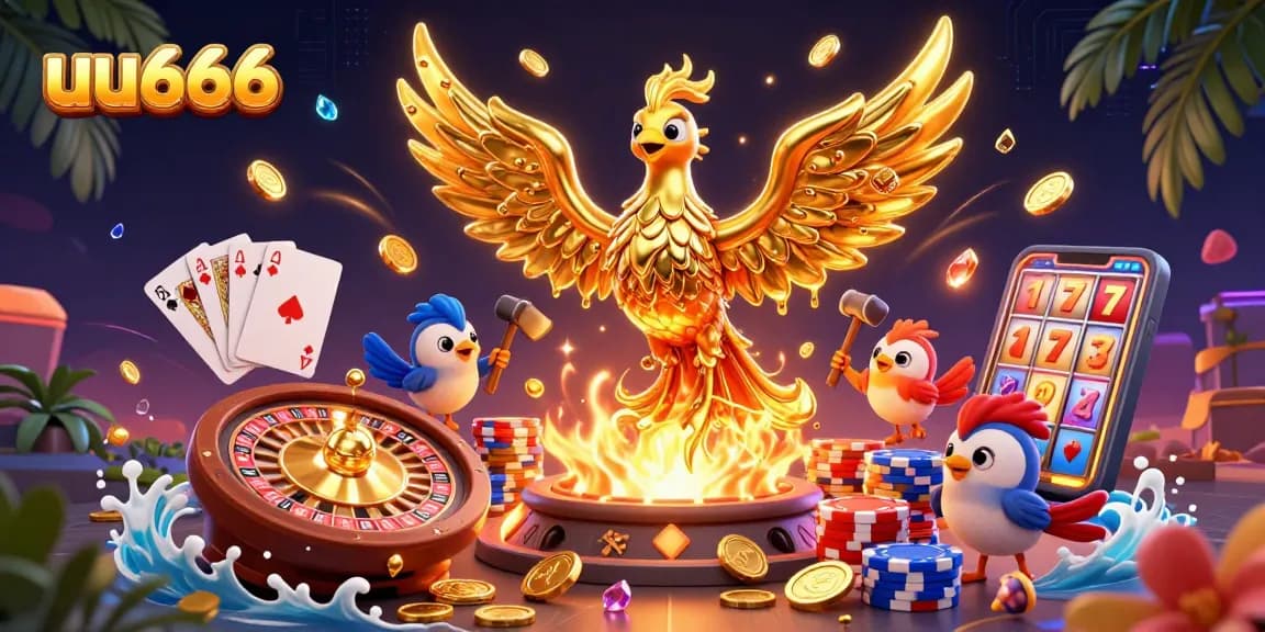 Experience thrilling gameplay at uu666 with golden coins, vibrant poker elements, and dynamic casino atmosphere.