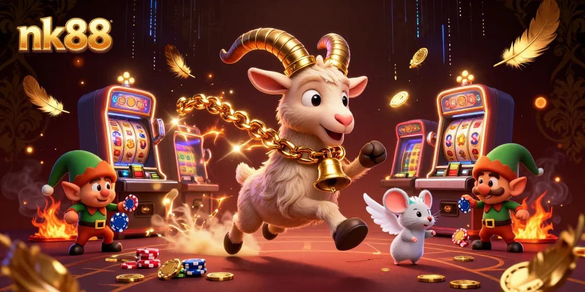 Experience the thrilling action of nk88 casino with Krampus, an angel mouse, and elf gremlins amidst dynamic gaming elements.