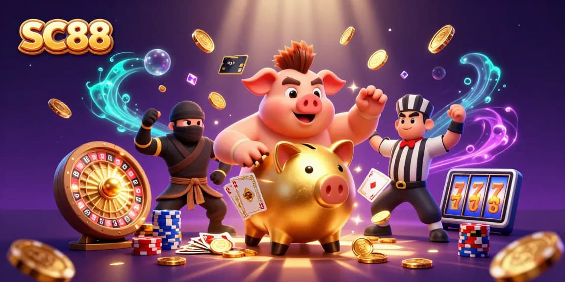 Experience SC88's thrilling gaming scene with vibrant characters and dynamic casino elements.