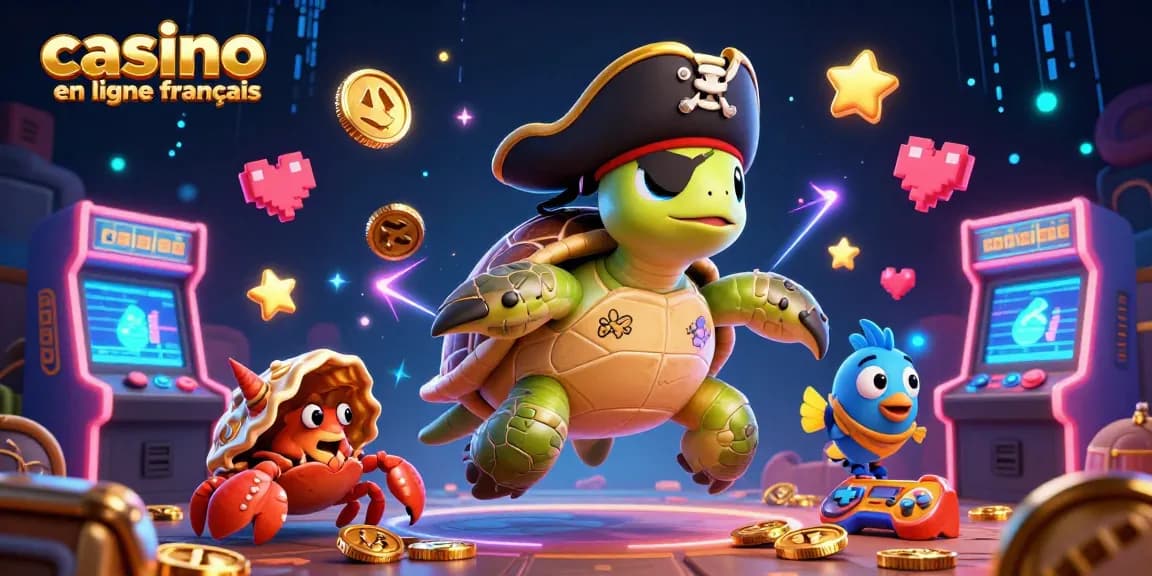 Expérience immersive au casino en ligne français avec des personnages de jeux colorés et des trésors sous-marins.