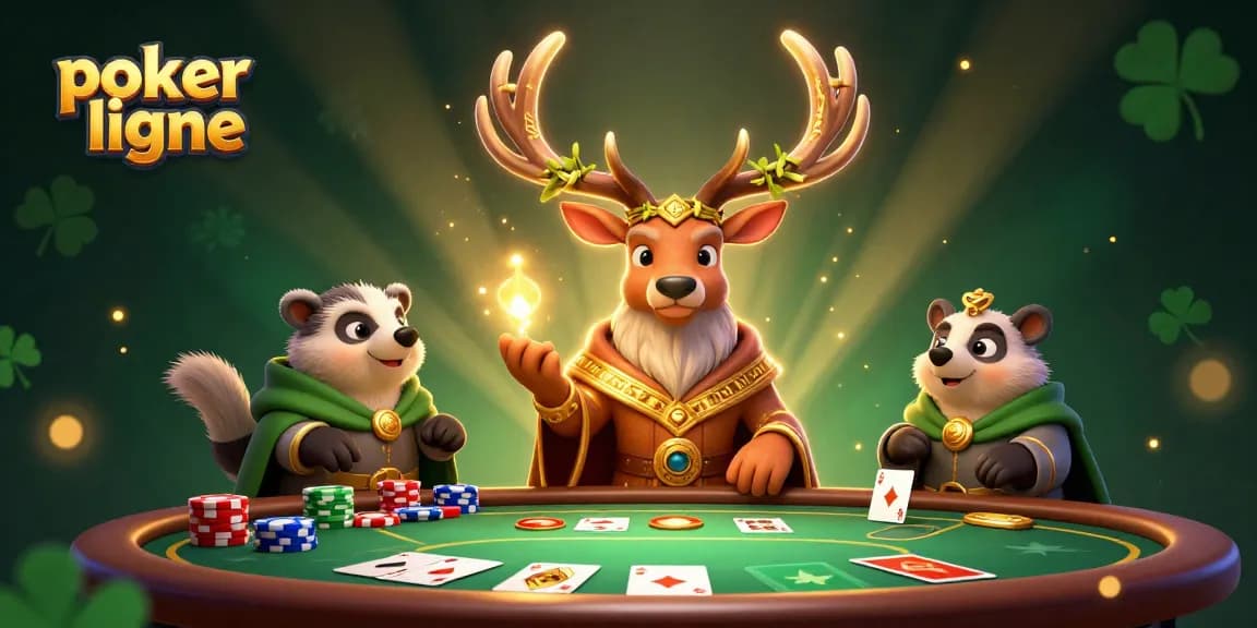 Jouez sur poker en ligne avec des tas de jetons et une main gagnante autour de personnages mystiques.