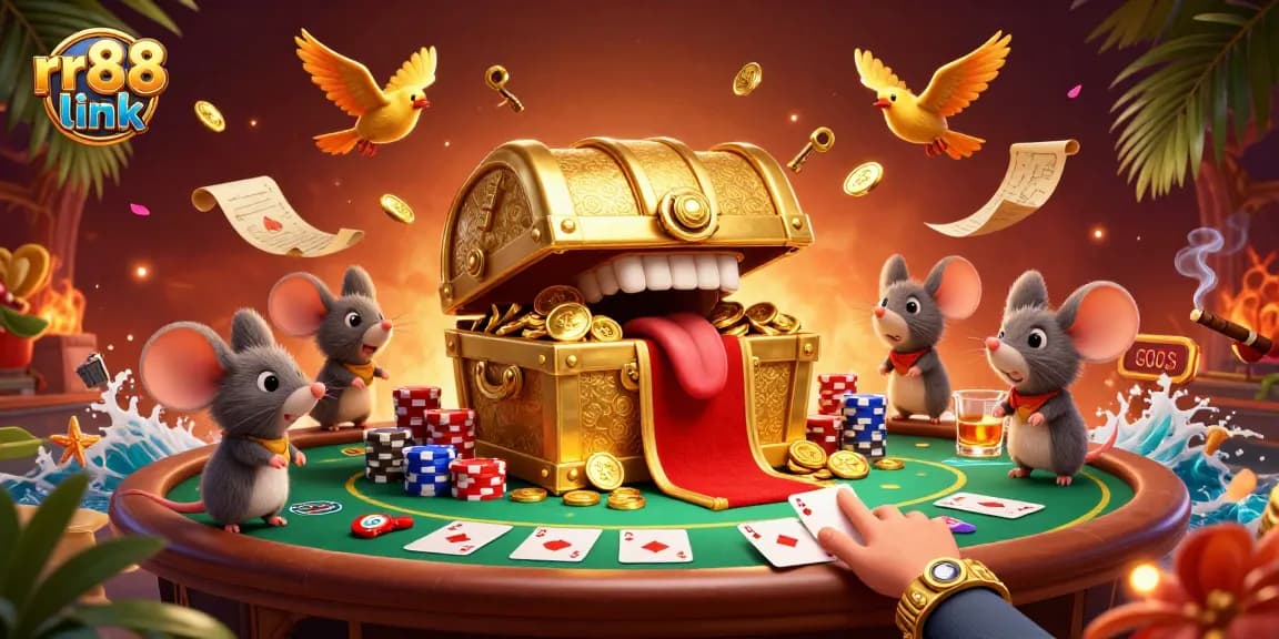Engage with the thrilling rr88 link as golden treasures lured by adventurer mice and poker elements fill the scene.