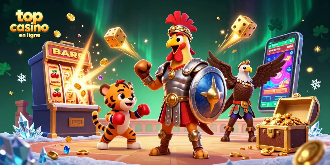 Découvrez le meilleur casino en ligne à travers cette illustration dynamique de personnages de casino.