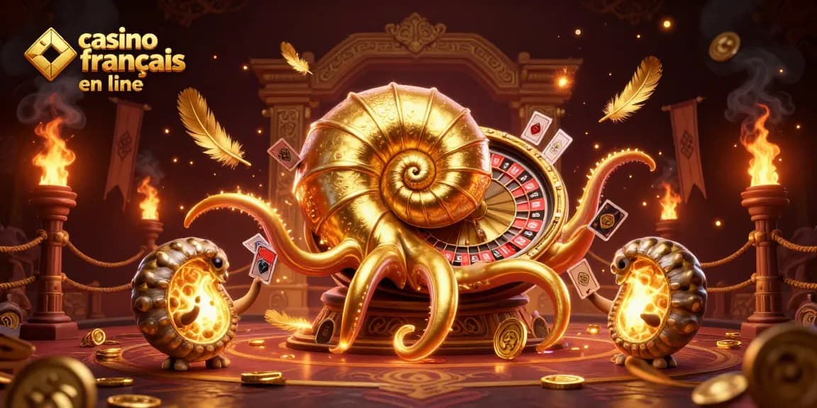 Jouer au casino français en ligne au milieu d'une scène dynamique avec nautilus et jeux de cartes.