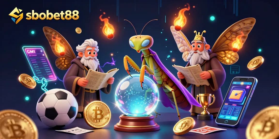 Engage with sbobet88 and explore sports betting with vibrant characters in a mystical scene.