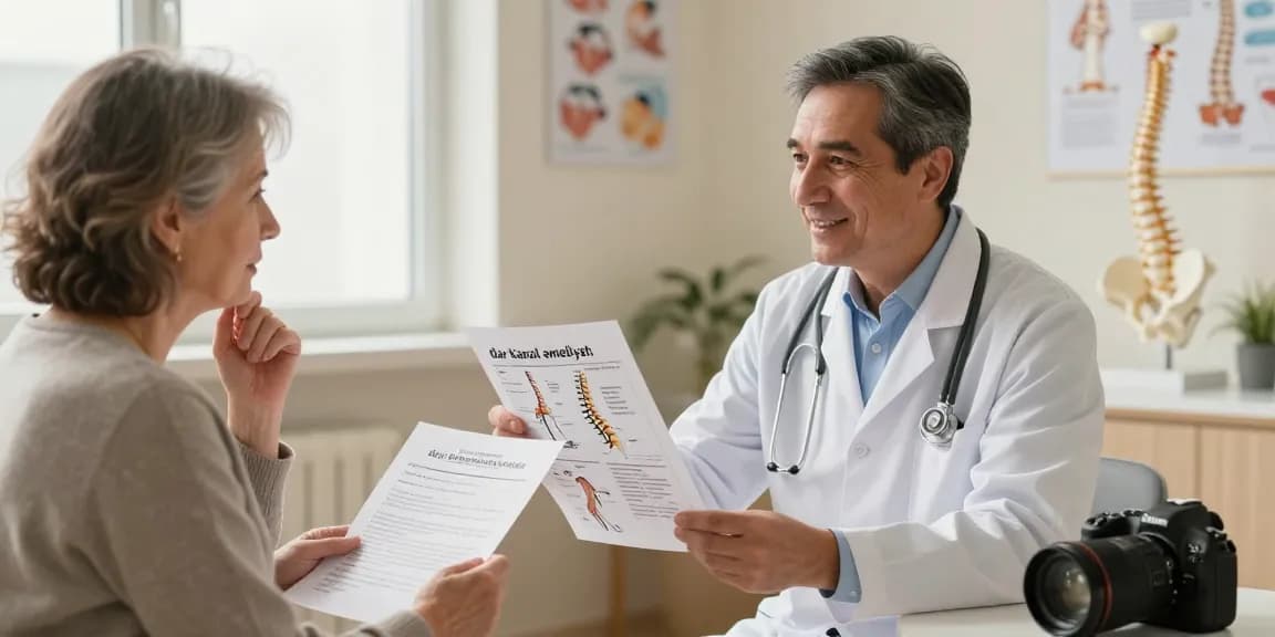 Engaging discussion on dar kanal ameliyatı between a doctor and a patient in a welcoming clinic.