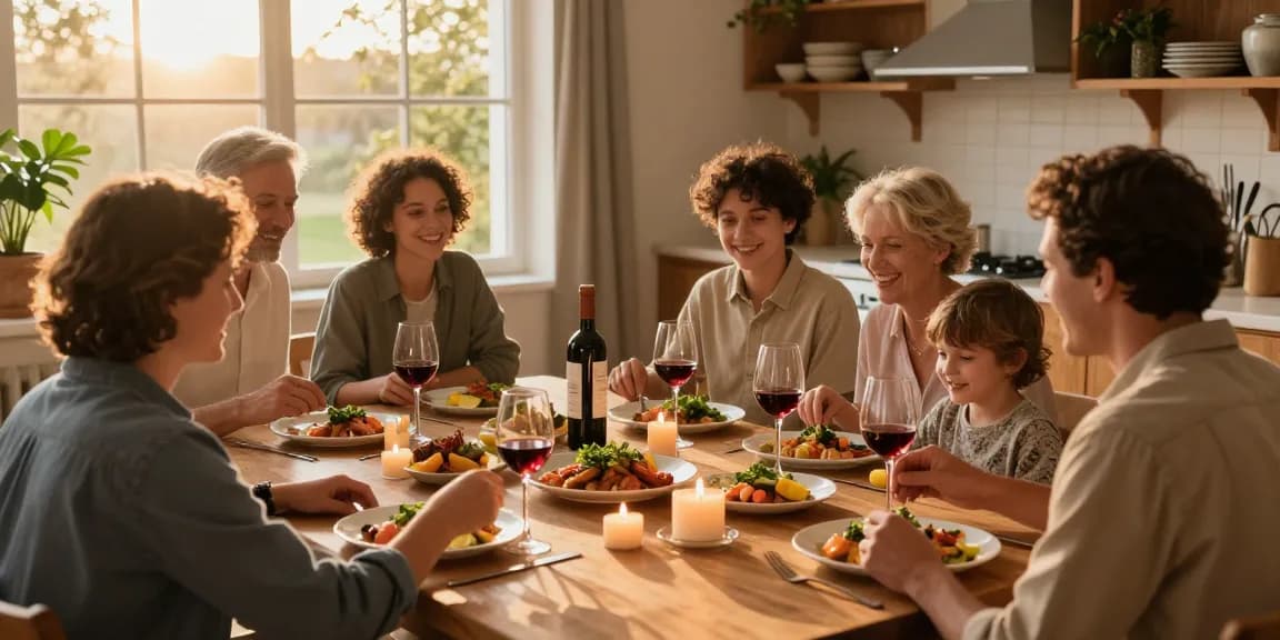 Family sharing a gourmet meal at the dining table showcasing a flavorful slot experience