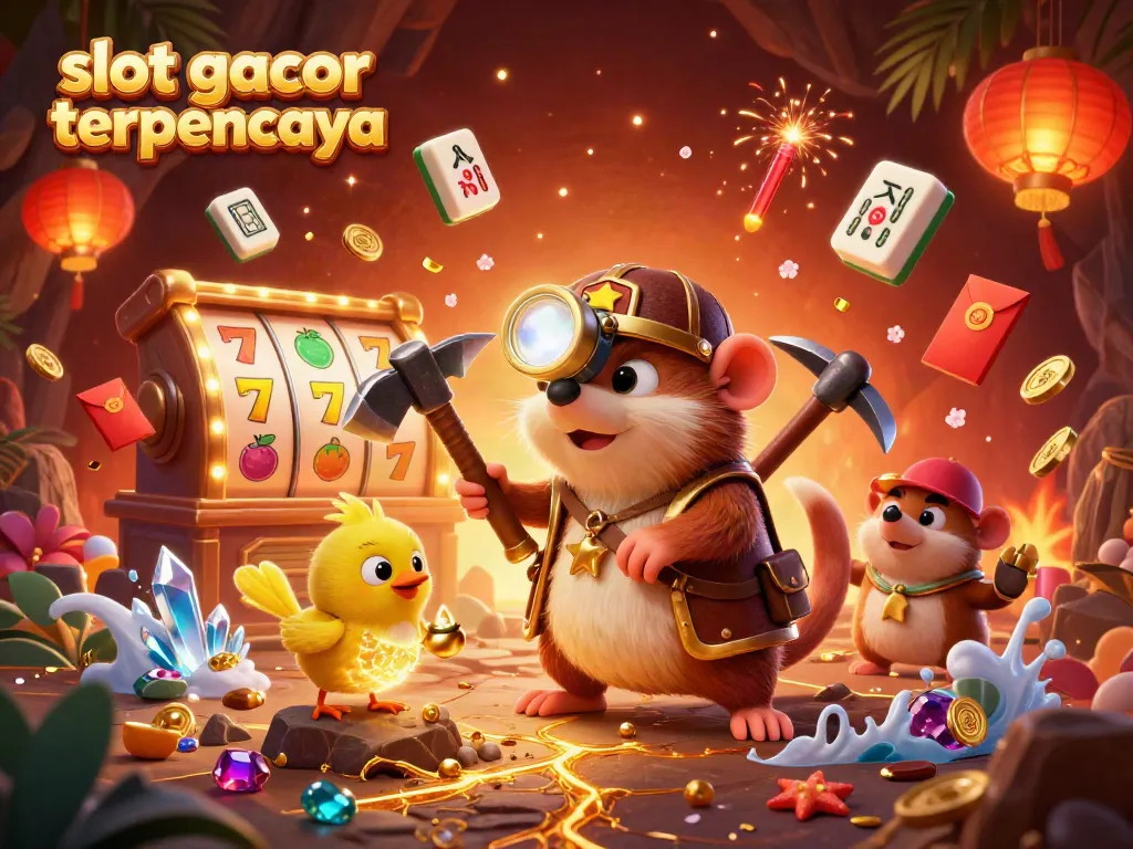 Mencoba slot gacor terpercaya dengan karakter utama menikmati permainan slot sambil dikelilingi elemen bertema kasino.