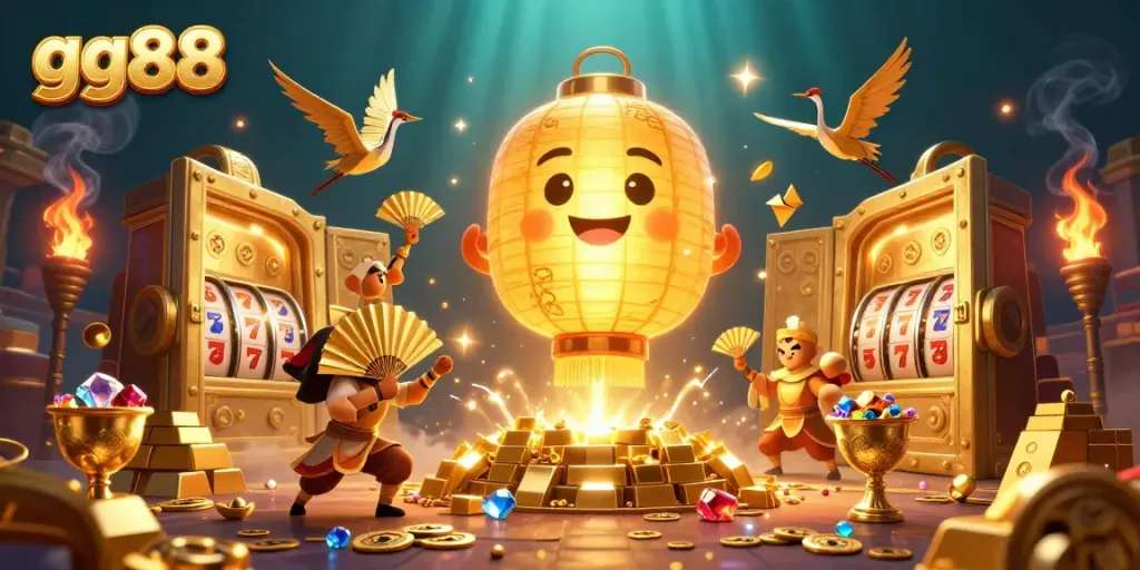 Engage with vibrant lucky elements at the gg88 casino atmosphere, featuring enchanting golden spirits and treasures.