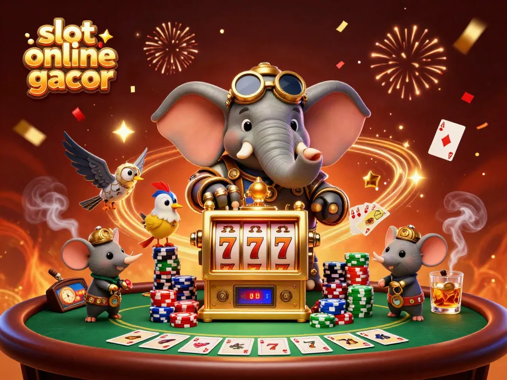 Permainan slot online gacor yang menarik dengan mesin slot dan karakter unik di pesta kasino berjaya.