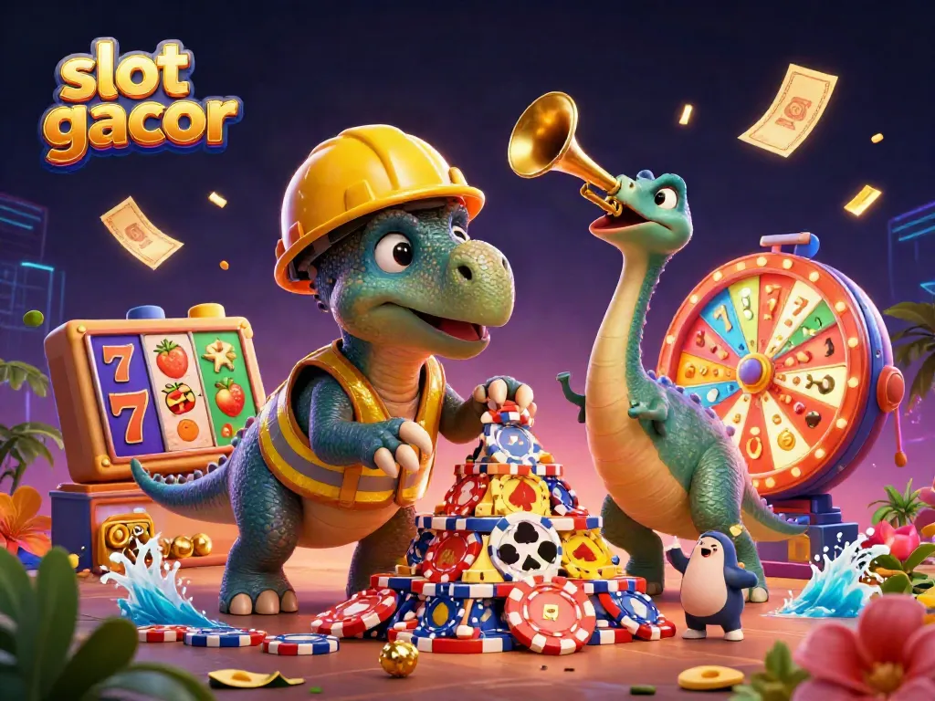 Experience the excitement of slot gacor with animated characters celebrating jackpot wins in a vibrant casino atmosphere.