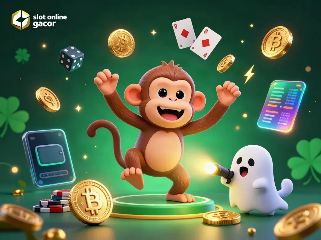 Engage in the thrilling world of slot online gacor with shimmering gold coins and casino characters.