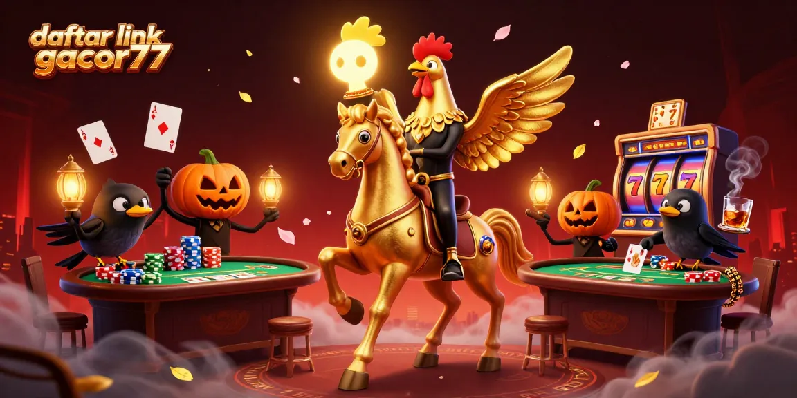 Engage with the vibrant world of daftar link gacor77, where a golden rooster navigates a lively casino scene.