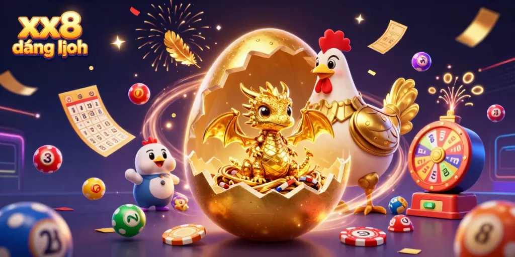 Experience the thrill of xx8 đăng nhập with a dazzling scene of golden treasures and playful games.
