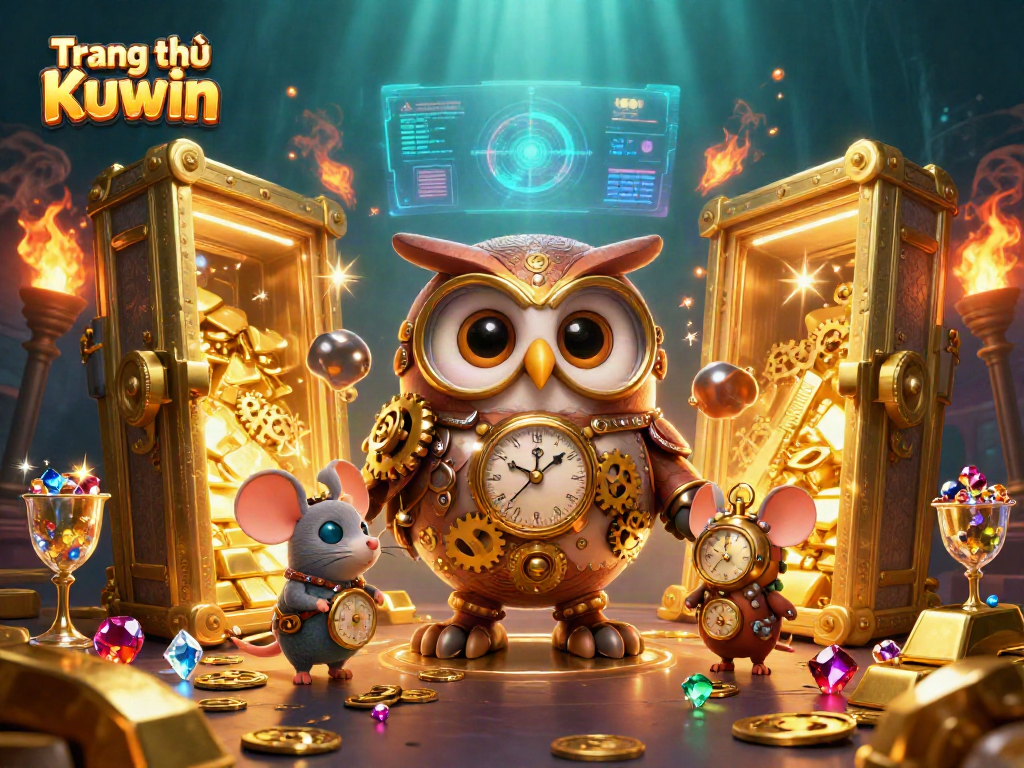 Experience immersive gaming with Trang chủ Kuwin, showcasing vibrant casino elements and treasure-filled scenes.