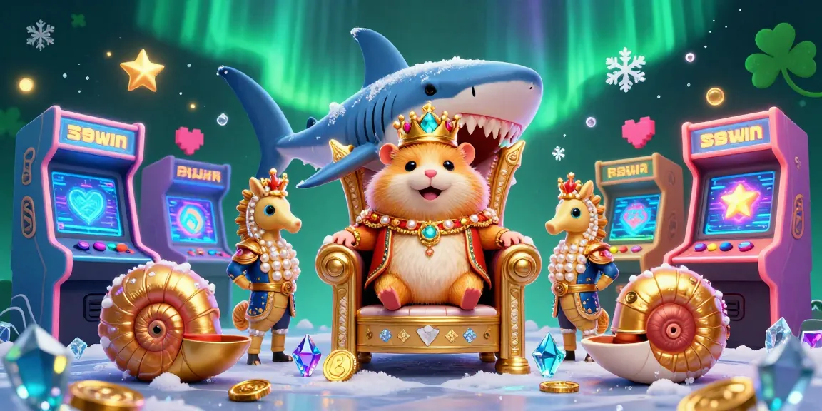 Experience thrilling fun with the tiny golden hamster king at the 789win arcade, surrounded by colorful gaming elements.