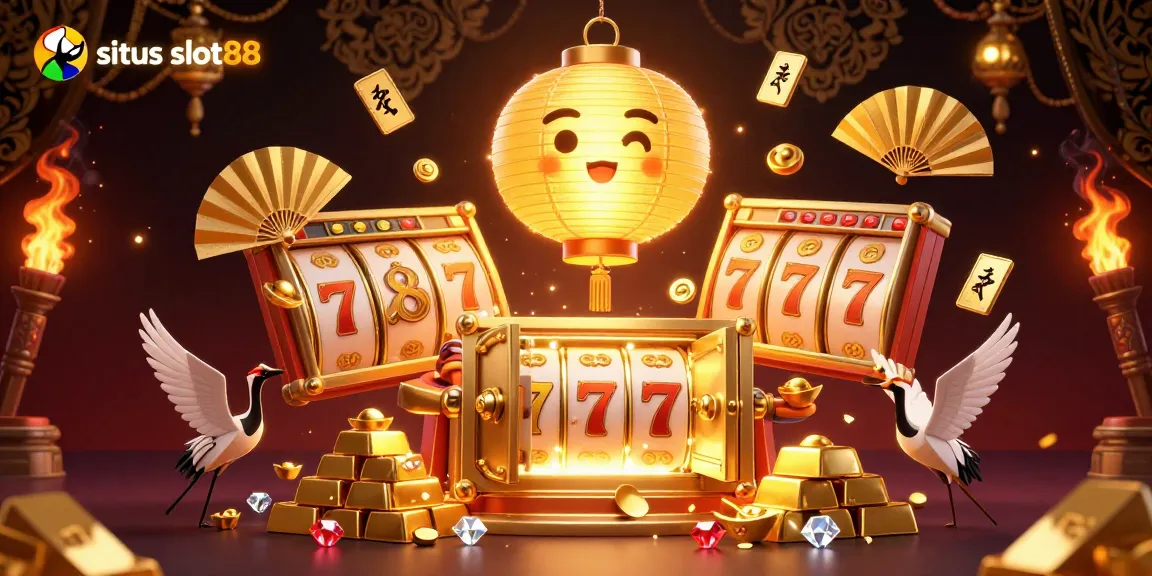 Situs slot88 invites players into a vibrant night market casino with a whimsical golden spirit and dynamic slot elements.