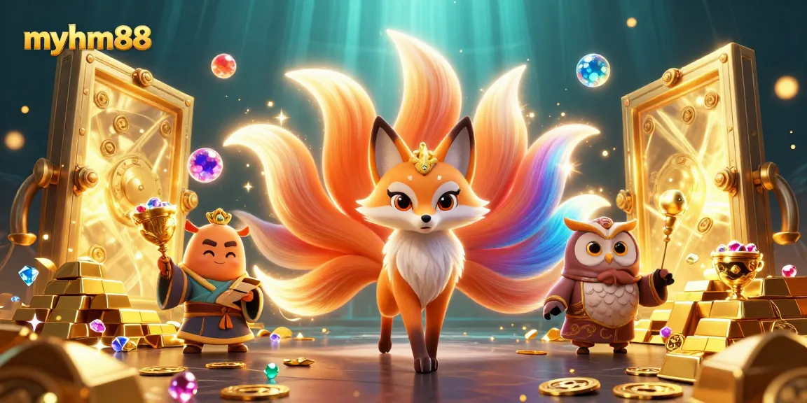 Experience exciting gaming adventures with myhm88 in a vibrant casino-themed 3D scene.