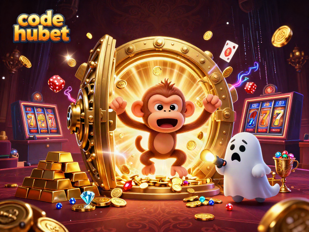 Experience excitement with code hubet as a poltergeist monkey juggles golden casino treasures.