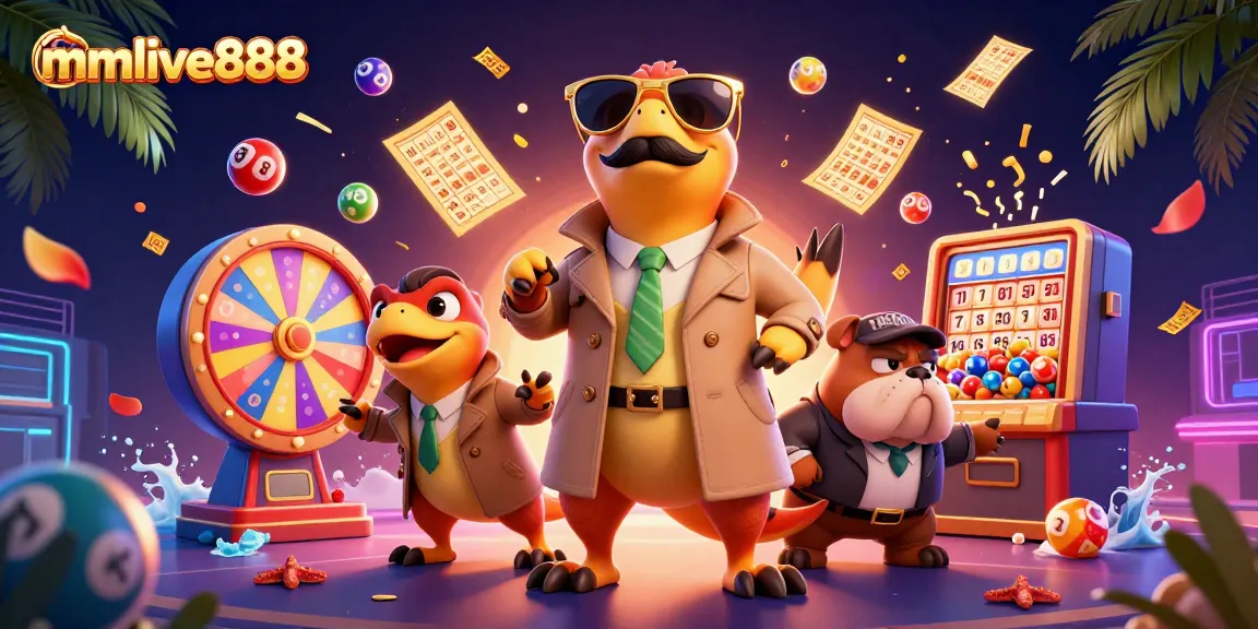 Engage with mmlive888's vibrant live gaming experience filled with dynamic lottery elements and animated characters.