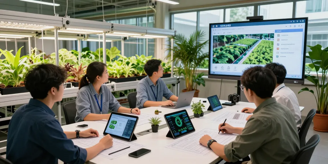 Indoor agriculture design team reviewing the CIKA4D link interface for optimal growth solutions.