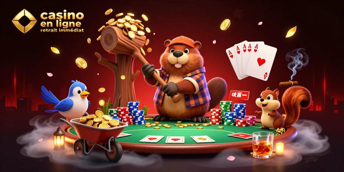 Profitez des chances de gains rapides avec le casino en ligne retrait immédiat, où les pièces d'or tombent alors qu'un castor coupe un arbre.