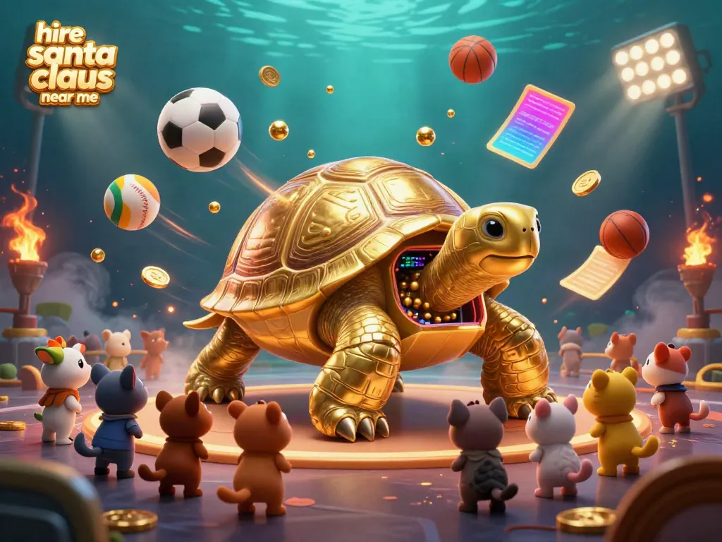 Experience excitement as you hire santa claus near me, with a vibrant 3D scene featuring dynamic characters and betting elements.