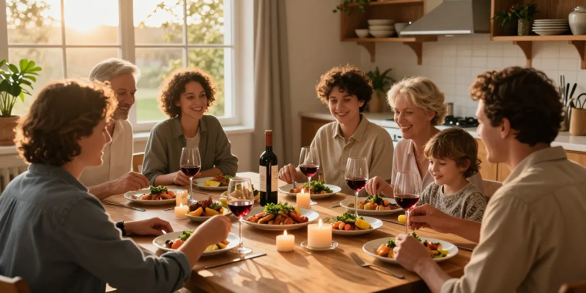 Family sharing a gourmet meal at the dining table showcasing a flavorful slot experience