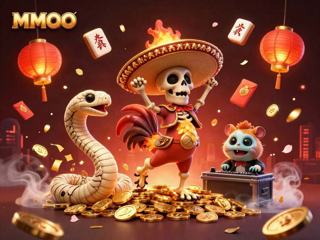 MMOO brings excitement to gambling with vibrant characters celebrating wins on golden coins.