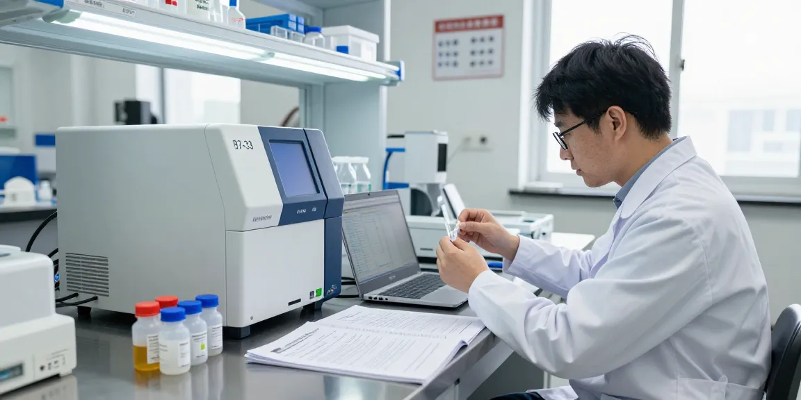 Scientist preparing b7-33 for sale in a laboratory setting, focusing on analytical equipment.