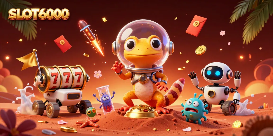 SLOT6000 invites players to explore a vibrant golden casino on Mars, surrounded by thematic gaming elements.