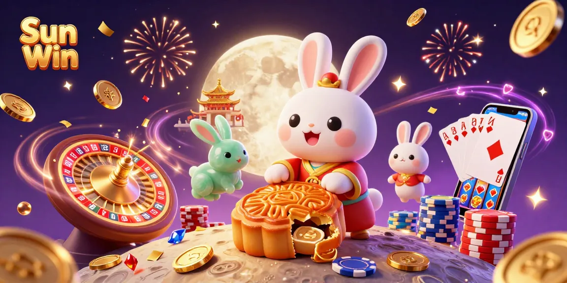 Engage with Sun Win through a vibrant 3D illustration showcasing its playful casino theme and exciting gaming elements.