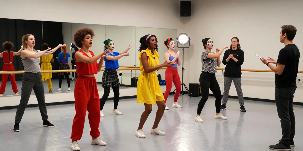 Engaging rehearsal scene capturing performers at rokok88 theatre, showcasing creativity and collaboration.
