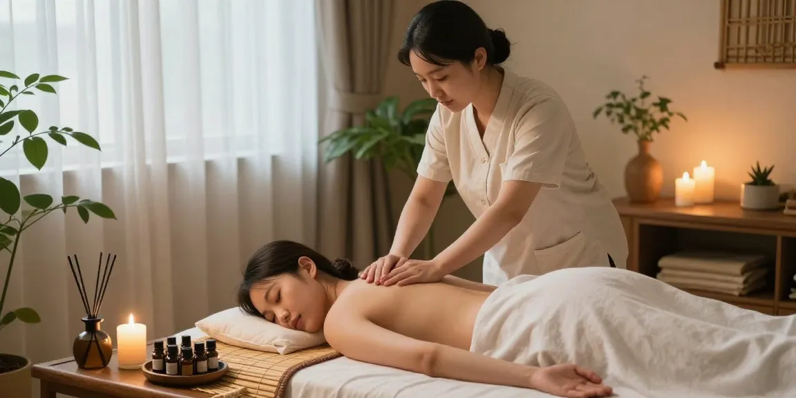 Relaxing massage therapy scene in 용인출장안마 spa, featuring a serene therapist and soothing atmosphere.