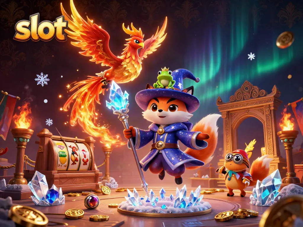 Experience the thrill of slot gameplay with vibrant characters and casino elements.