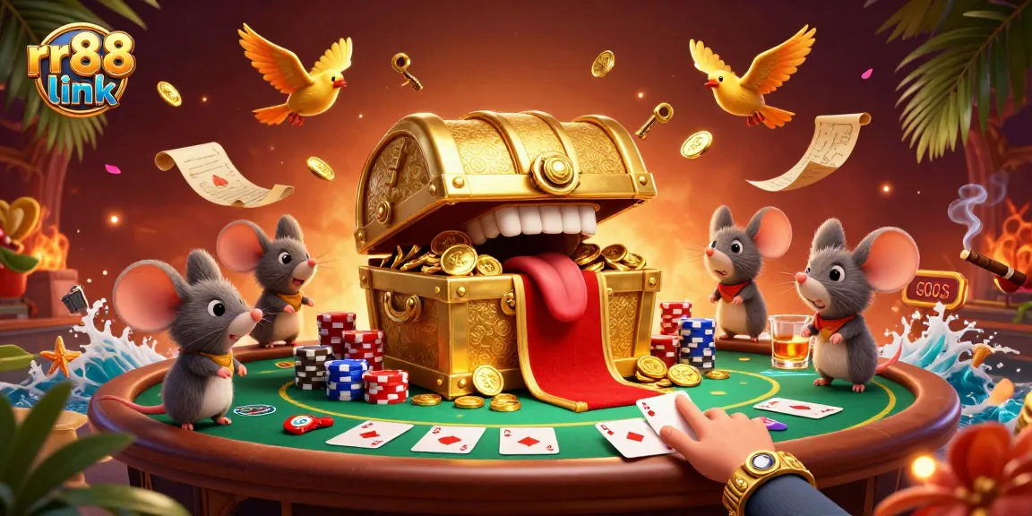 Engage with the thrilling rr88 link as golden treasures lured by adventurer mice and poker elements fill the scene.