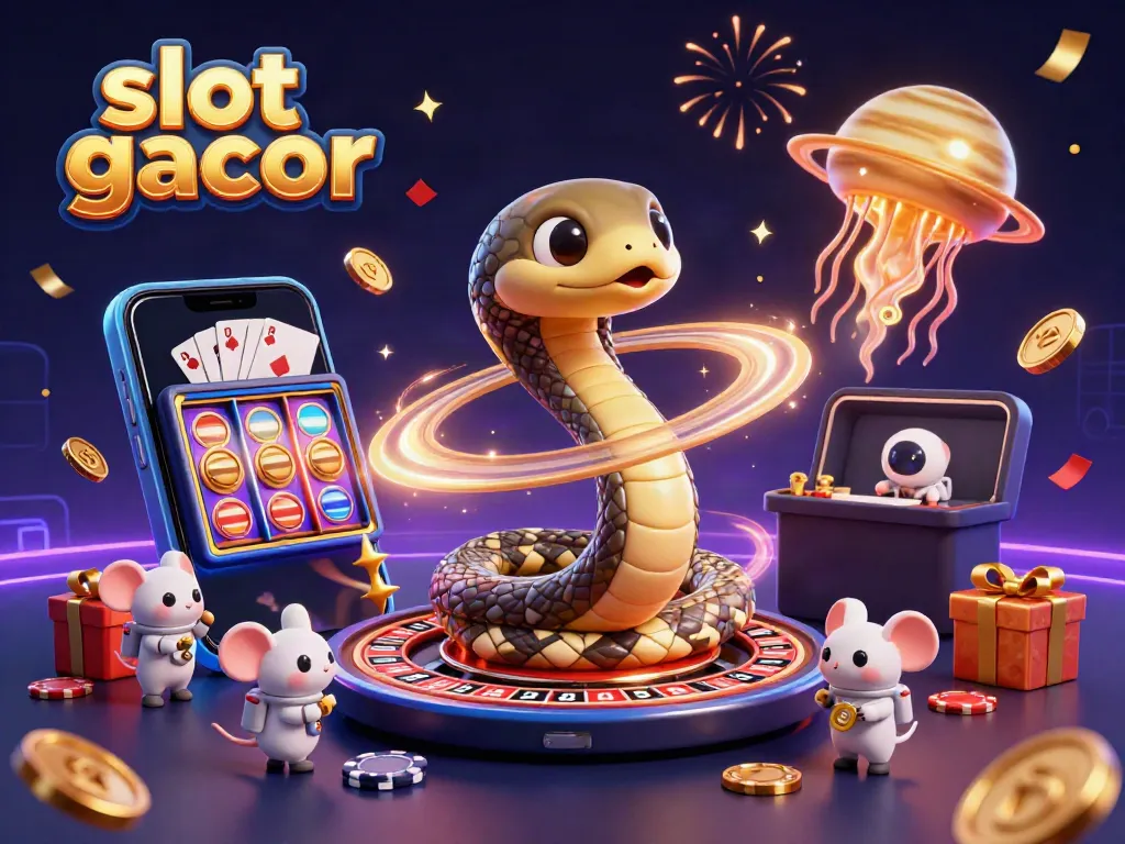 Experience the thrill of slot gacor in this vibrant casino-themed cosmic illustration.