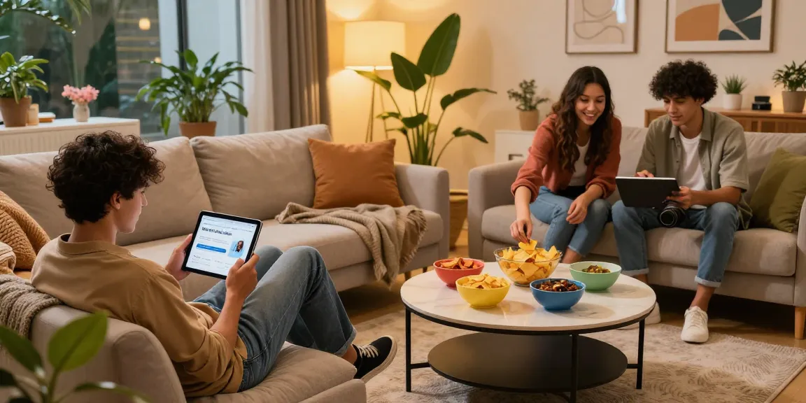 Friends enjoying a cozy afternoon with Motchill products in a stylish living room.