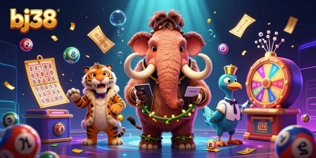 Experience dynamic action at bj38 with casino characters and vibrant lottery elements.