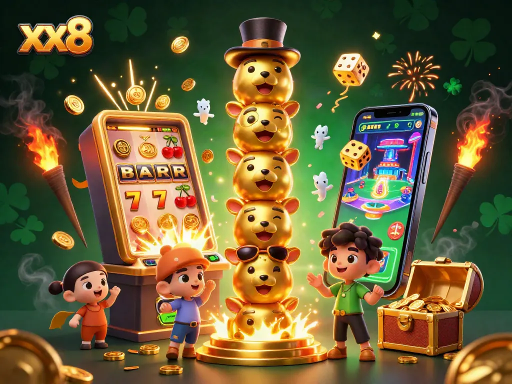 Experience excitement at xx8 casino with golden totem pole, jackpots, and vibrant game elements.
