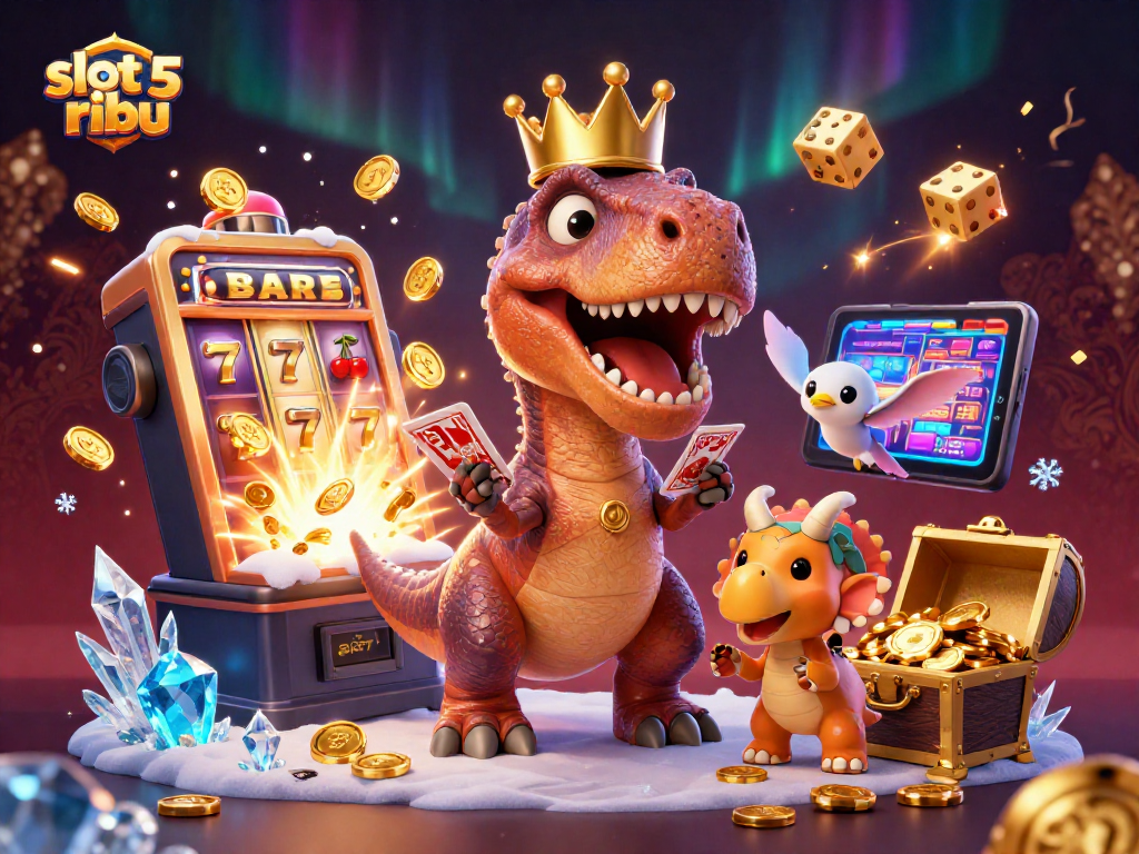 Spin the reels with slot 5 ribu as colorful T-Rex and adorable assistants stack winnings!