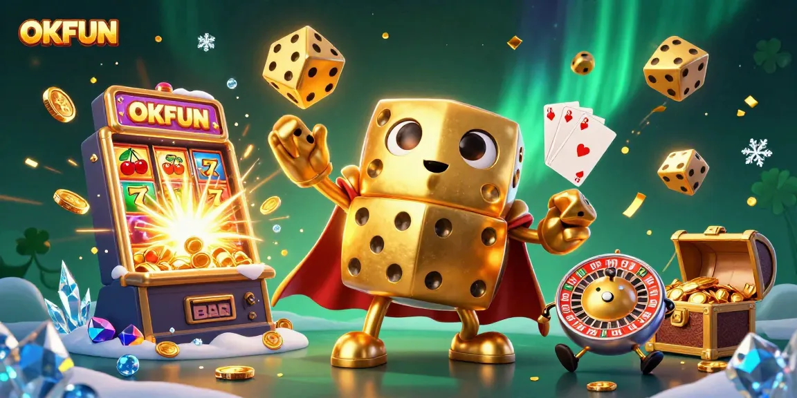 Experience the excitement of OKFUN with dynamic 3D characters and vibrant casino elements.