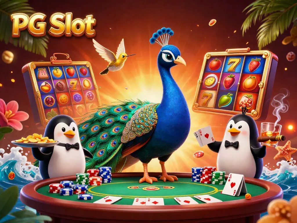 Experience excitement with PG Slot featuring vibrant graphics, slots, and casino elements!