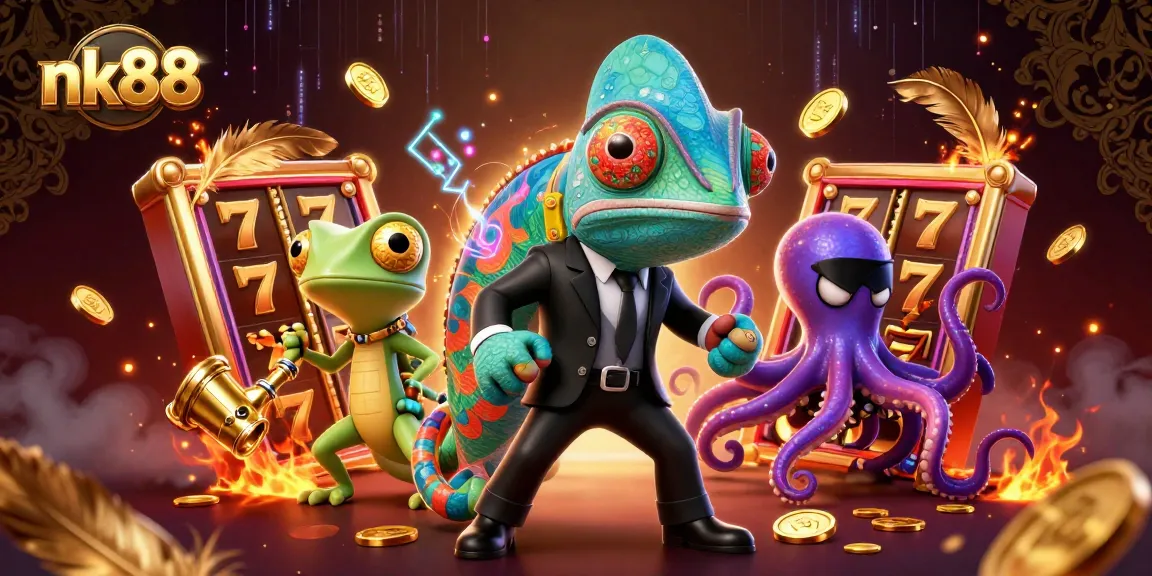 Spin to win at nk88 with a colorful scene featuring the secret agent chameleon and friends.