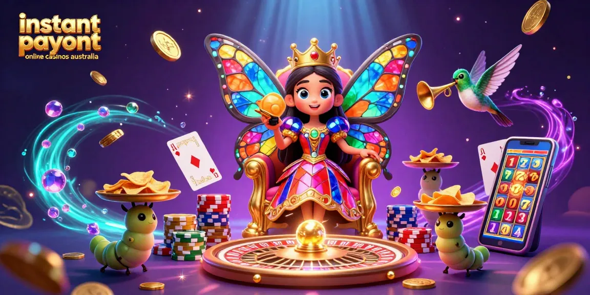 Play at instant payout online casinos Australia with this vibrant 3D illustration showcasing thrilling casino elements.