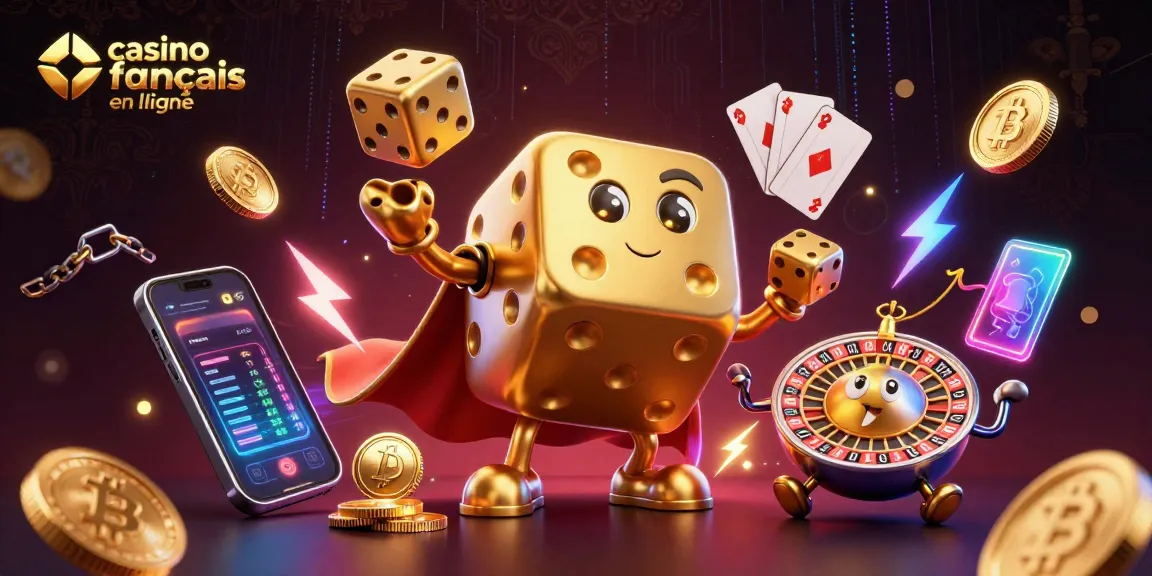 Explorez l'univers du casino français en ligne avec un golem de dés doré jonglant des dés tout en illuminant vos gains.