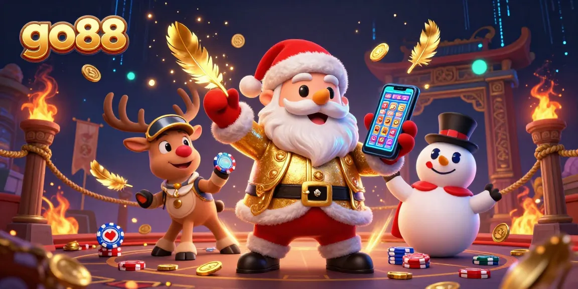 Experience the excitement of go88 with Santa, a reindeer dealer, and a chip-top hat snowman!