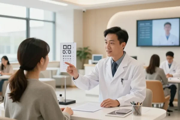 Consultation during a doc visit at SNU Eye Clinic focused on personalized eye care solutions.
