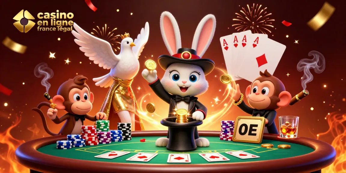 Jouer sur un casino en ligne en France légal, avec une illustration de magicien et des jetons de poker