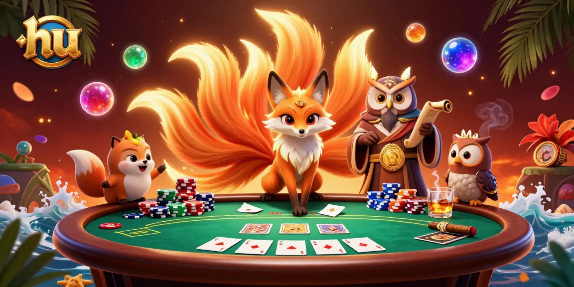 Join the action at hu, where a glowing fox spirit and wise owl lead thrilling poker games.